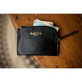 Gusti Irene Women's Small Wallet Card Holder Coin Purse Vintage Black Leather, black gold, vintage
