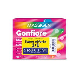 Massigen - Gonfiore, 2 Confezioni da 20 Capsule,Integratore Con Estratto di Carciofo e finocchio, per Favorire la Digestione e l'Eliminazione dei Gas Intestinali, Senza Glutine