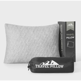 PEUJEW Small Shredded Memory Foam Pillow, Camping Pillow Travel Pillow - Compressible Medium Firm, Breathable Cover, Ideal Backpacking Hiking, Airplane and Car (Off-White, L)
