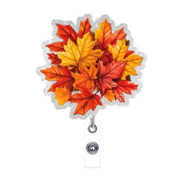 Autumn Leaves Badge Reel Retractable Badge Holder with Alligator Clip Fall Acrylic ID Name Card Scroll Red Maple Leave Badge Clips Designs for Student Teacher Office School Worker Nurse Decoration