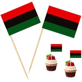 100 Pcs Afro American Flag Pan African Toothpick Flags Small Mini Cocktail Fruit Cupcakes Toppers Food Stick Flags Decorations