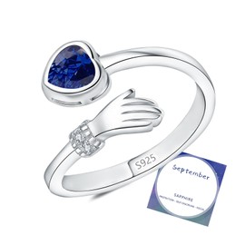 DOA Adjustable Sterling Silver Open Rings for Women, Hug September Birthstone Rings Women, Thumb Ring with Cubic Zirconia