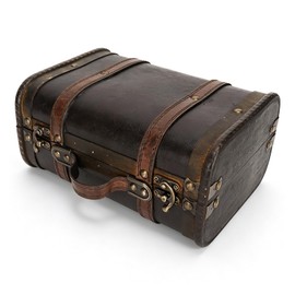 Jwthee Vintage Wooden Treasure Chest Box, Black Brown Decorative Jewelry Keepsake Storage Box, Portable Luggage Suitcase Boxes with Handle for Gifts, Decor and Travel