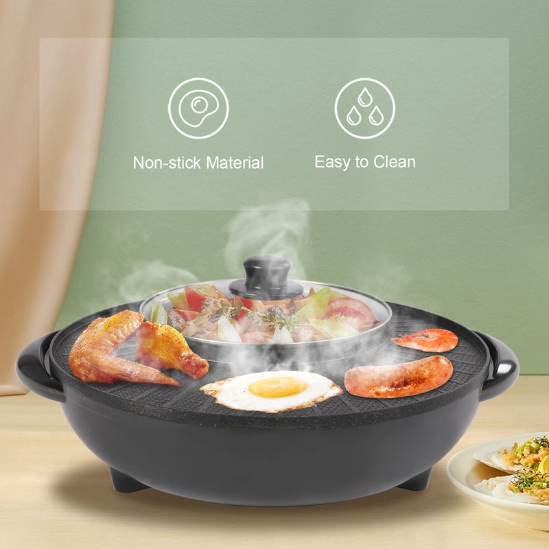 SNKOURIN Hot Pot with Grill 2 in 1, Multifunctional Smokeless