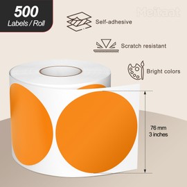 Meitaat Pack of 500 Round Stickers 76 mm Colour Coding Circle Labels Waterproof Roll Coding Dots Orange