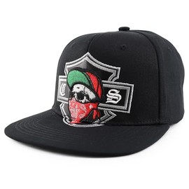Trendy Apparel Shop Chicano Skull with Bandana Embroidered Flatbill Snapback Cap - Black Black