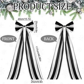 Soulchen 16 x 46 Inch Christmas Tree Topper Extra Large Black and White Striped Christmas Bow Giant Coquette Bow Gift Decor for Xmas Tree Wreath Wall Birthday Wedding Holiday Party Decorations