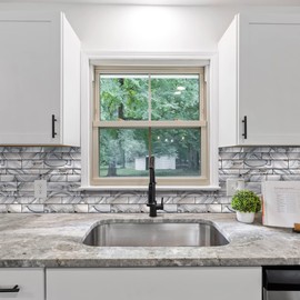 Kieacia 10-Sheet Peel and Stick Kitchen Backsplash Tiles, PVC Self-Adhesive Mosaic Tile Faux Silver Grey Onyx Color for Kitchen Bathroom Vanity Tabletop Fireplace