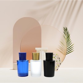 YORROR 2 Pack Blue Glass Perfume Atomizer,50ml Roud Empty Refillable Perfume Spray Bottle for Men and Women,Portable Fragrance Fine Mist Spray Bottle Perfume Dispenser for Travel