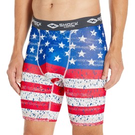 Shock Doctor Compression Shorts with Protective Bio-Flex Cup, Moisture Wicking Vented Protection, Adult Size, US Flag, Medium
