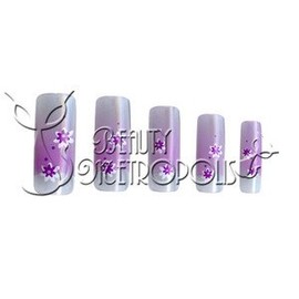 Purple Floral Pre-designed Acrylic/UV Gel Artificial/False French Nail Tips (70 pcs.)