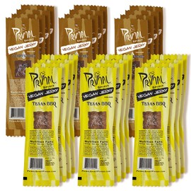 Primal Spirit Vegan Jerky - Soy Protein Energy Pack, 10 g. Plant Based Protein, Certified Non-GMO, No Preservatives, Sports Friendly Packaging The Classics Hickory Smoked and Texas BBQ (24-Pack, 1 oz)