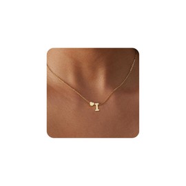 JECOMY Gold Initial Necklace for Women, Dainty 14K Gold Plated Heart Initial Waterproof A-Z Necklace for Women Trendy