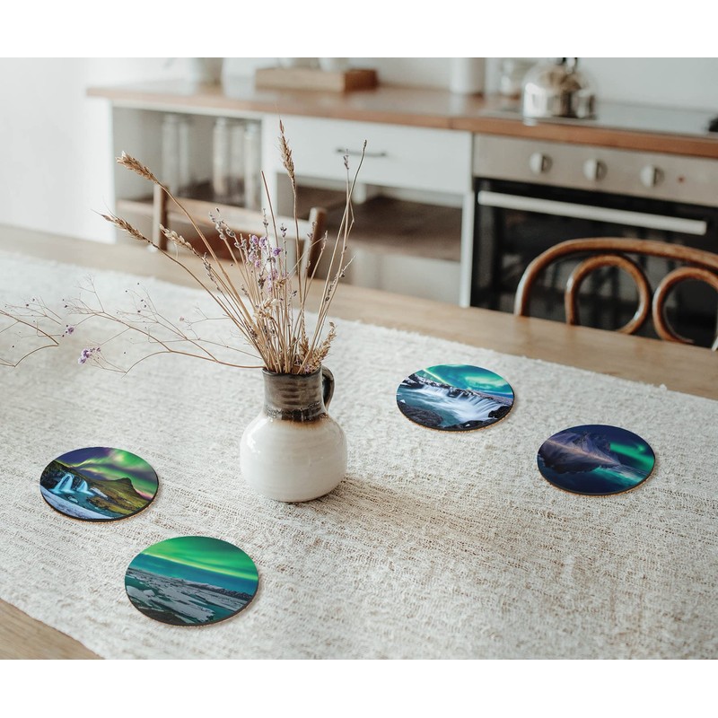 4 x Round Northern Lights Coasters - Iceland Boraelis Men