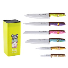 Knife Set, Vituer 7PCS Stainless Steel Kitchen Knife Block Set, Dishwasher Safe (Stylish Animal Characters)