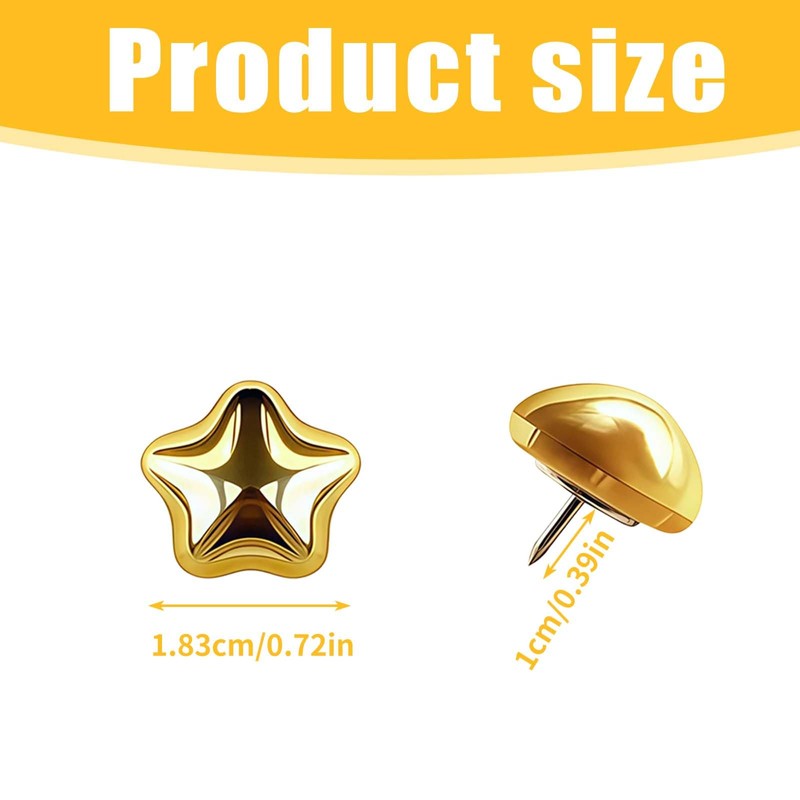 25 Pcs Gold-Hued Push Pins, Decorative Star Thumb Tacks Gold-Hued