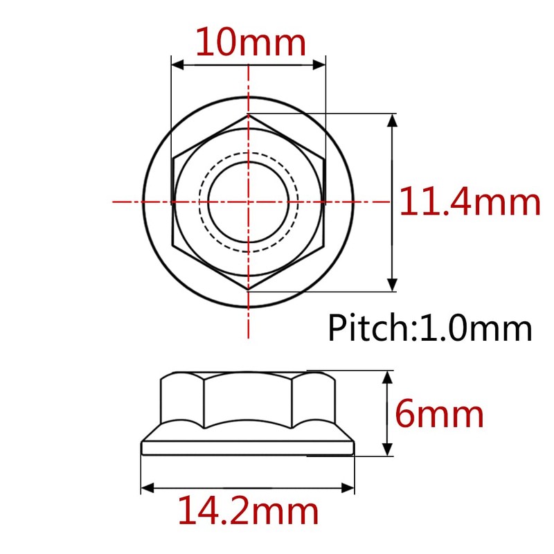 Ruifu Titanium Alloy Flanged Nuts M5 M6 6 Pack (M6,