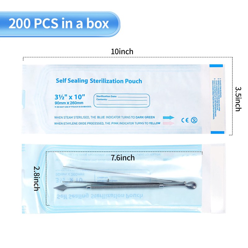 200 PCS Self Seal Sterilization Pouch 3.5 10", Annhua Dental