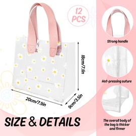 Whaline 12Pcs Daisy Clear PVC Gift Bags with Pink Handle Cute Flower Reusable Transparent Treat Bags for Mother's Day Baby Shower Wedding Birthday Bridesmaid Party Favor