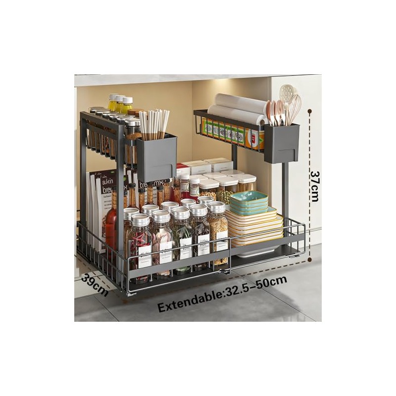 Extendable Telescopic Drawer, Kitchen Organiser for Sink and Kitchen Shelf,