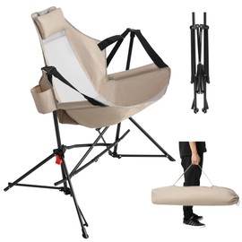 AYJOIR Hammock Camping Chair, Portable Chairs with Pillow, Cup Holder and Carry Bag, Lightweight Foldable Chair for Outside Camping, Hiking, Travel, Beach and Sports (Khaki)