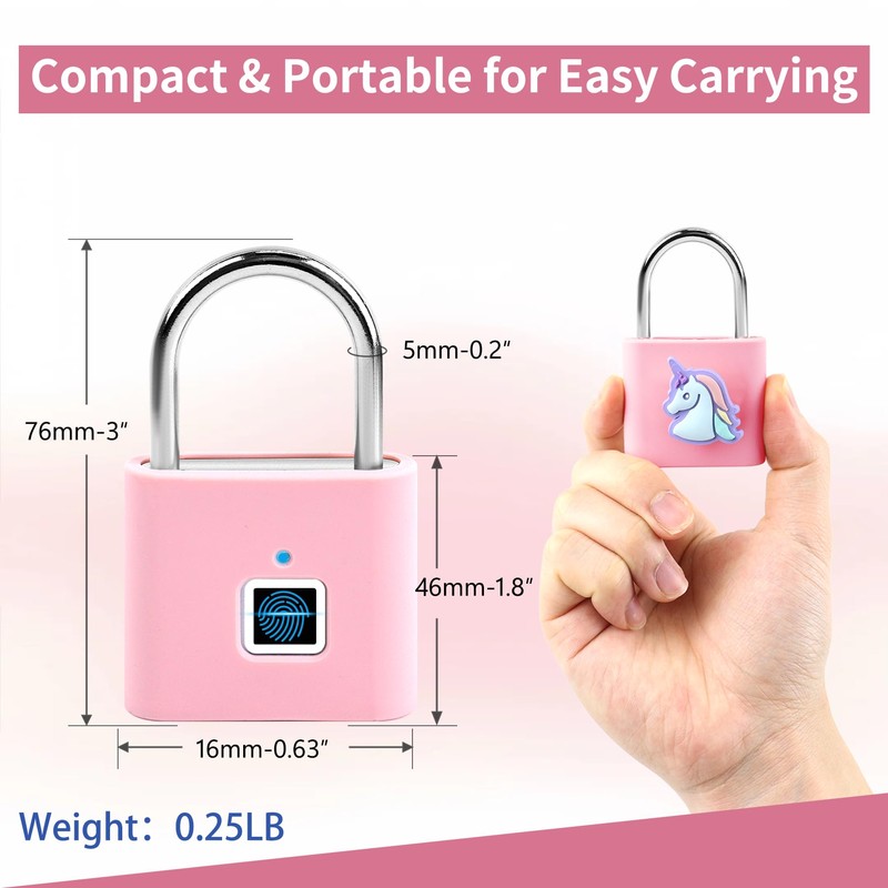 UMIKSMART Fingerprint Padlock, Keyless Biometric Smart Lock, USB Rechargeable &