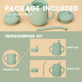 Cuddle Campus Sippy Cups 7OZ, [4 in 1] Baby Cups, Shatterproof Silicone Straw Cup,Open Cup for 6M, 6M+,6-12 Months,1/1+ Year Old Baby,Toddler