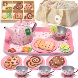 Veitch fairytales Kids Tea Party Set for Little Girl, Tea Sets for Toddler Pretend Play Food Kitchen Toy Accessories Gift for 3 4 5 6 Years Old Girls Boys (Pink)