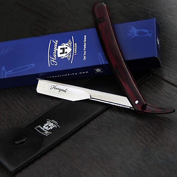 FOLDING BARBER SHAVETTE RAZOR/STRAIGHT CUT THROAT RAZOR IN MAROON (NO