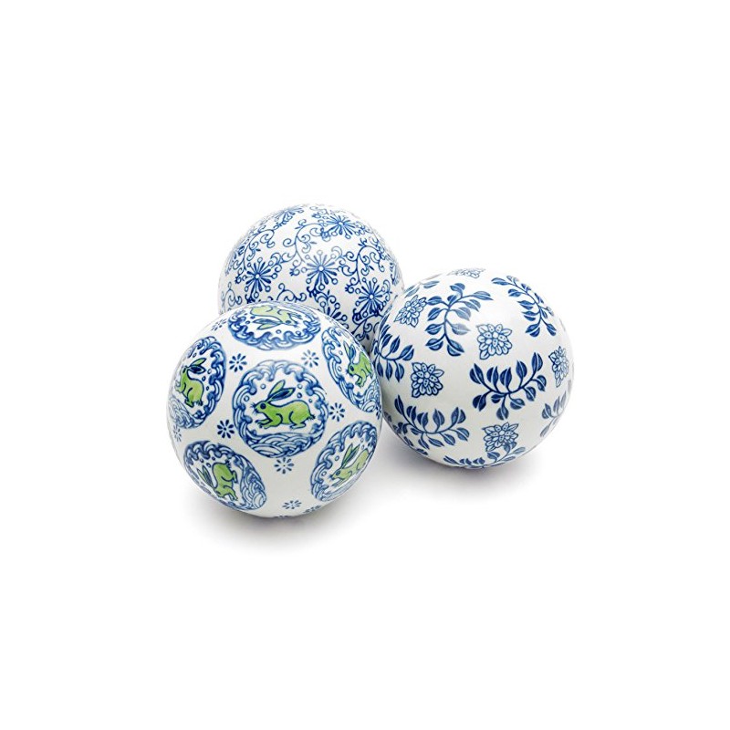Red Lantern BW-BALL1-BLU Set of Porcelain Balls, Blue & White