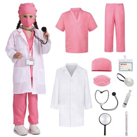 ZUCOS Children's Costume Doctor Coat Children's Fancy Dress Box with Doctor Role Play Accessories Fancy Dress Children Boys Girls Fancy Dress (Pink, 4-6 Years)