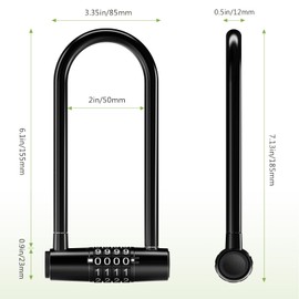 KeeKit 4 Digit Combination U-Padlock, 6.1 Inch Long Shackle Resettable Padlock, Lengthened Gym Lock Waterproof for Bicycle, Electric Scooter, Motorcycles, Case, Toolbox - Black