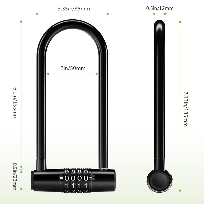 KeeKit 4 Digit Combination U-Padlock, 6.1 Inch Long Shackle Resettable