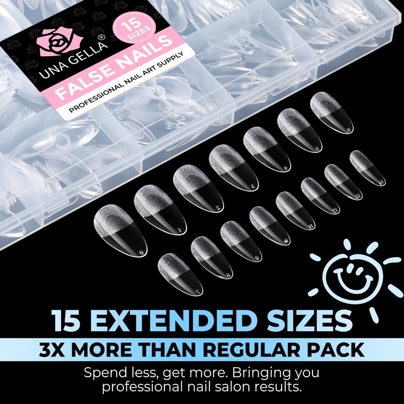 UNA GELLA Gel Nail Tips Almond Shape Medium Pre-etched 450PCS