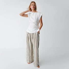 Seaside Tones Linen Pant - Brown Stripe, Medium