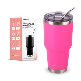 Redlemon Vaso Térmico de Acero Inoxidable con Tapa Hermética (800 ml). Termo para Café con 2 Popotes y Limpiador. Botella de Agua para Hombre y Mujer Conserva la Temperatura Fría o Caliente 8 Horas