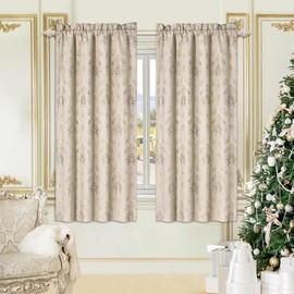 Loom and Mill Luxury Damask Curtains for Bedroom, Lined Thick Jacquard Window Curtains with Tiebacks, Window Curtain for Living Room Party Banquet Decor (2 Panels, 42 x 63 Inch, Light Apricot)