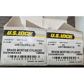 US Lock 2 Pack - US Lock Brass Mortise Cylinders, SC Keyway 1-1/4",  US1502SC13