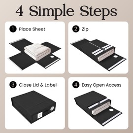 TOSORO 6 Pack Bed Sheet Organizer and Storage, Foldable Storage Bed Sheet Organizer for Linen Closet with Viewing Window & Label for Bedding Sheets & Blankets (Queen & King Size) Black