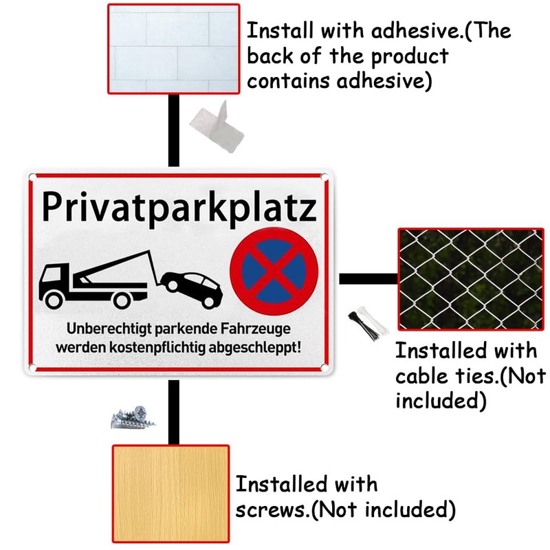 Sufune Parken Verboten Schild,30x20cm Warnschild Aluminium, inkl.Enth?lt Tr?gerkleber, Das Zuwiderhandelnde