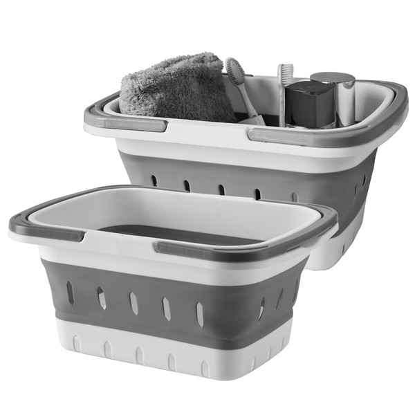 MINDFARGE Portable Folding Plastic Bath Caddy with Handle, Perforated, Travel