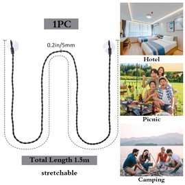 GORGECRAFT 2Pcs Travel Clothesline Black Nylon Stretch Rope Portable Retractable Laundry Windproof Clothing Drying Line with Hooks Suction Cup Holders for Camping Indoor Outdoor Accessories