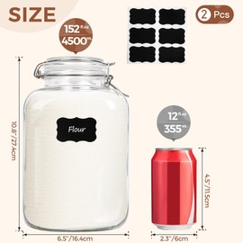 ComSaf 1.17 Gallon Glass Jar with Lid, 152oz Glass Jars with Airtight Lid Set of 2, Square Mason Jars, Airtight Large Glass Containers for Canning, Flour, Sugar, Rice, Pickled Eggs