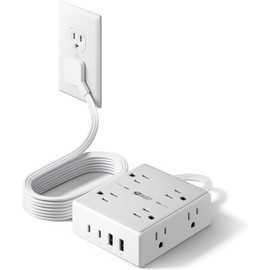 SUPERDANNY 12 En 1 Regleta Multicontacto 1,8 Metros Enchufe Plano, Blanco