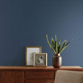 York Wallcoverings GE3715 Ashford Geometrics Labyrinth Wallpaper, Blue Pearl/Navy Blue