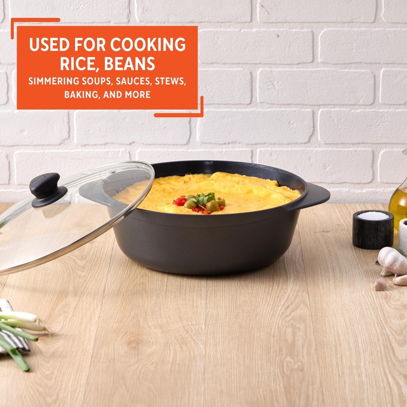 IMUSA Cocotte Cast Aluminum Ceramic Nonstick Caldero with Glass Lid,