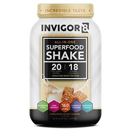 INVIGOR8 Superfood Shake (Himalayan Salted Caramel) - Gluten-Free and Non GMO Meal Replacement Grass-Fed Whey Protein Shake with Probiotics and Omega 3 (645g)