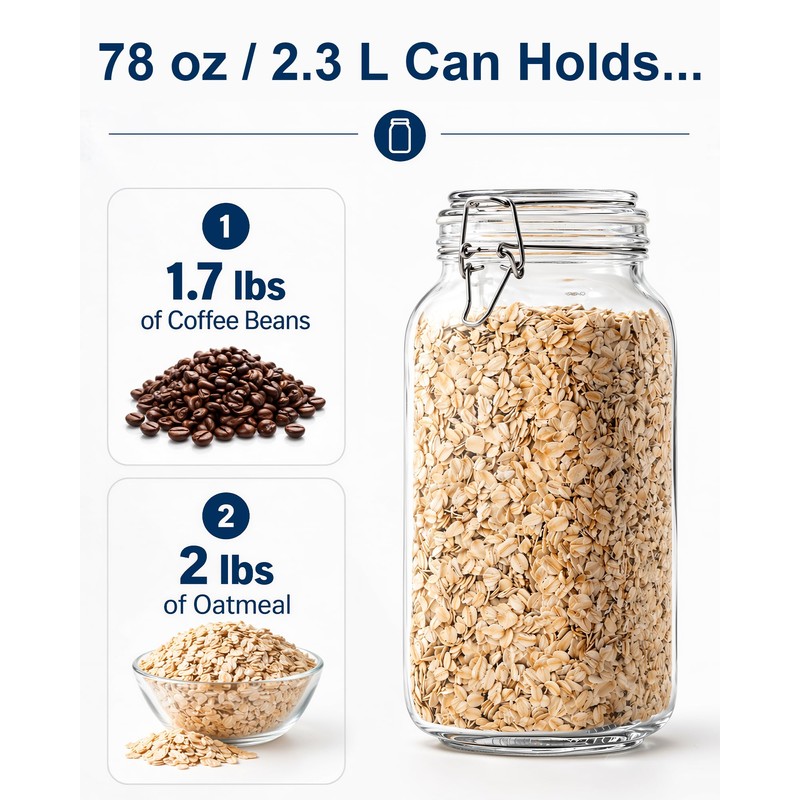OneDream 78oz Glass Jars with Airtight Lid, 3 Pack Large