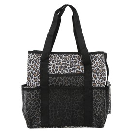 Mesh Beach Bag Large Capacity Multi Pocket Leopard Print Outdoor Storage Bag for Travel