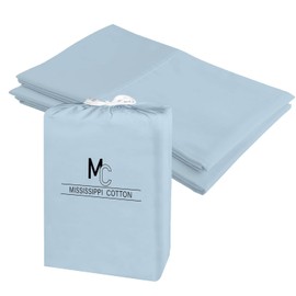 1000 Thread Count 100% Egyptian Cotton Standard Pillowcase Pack of 2, Long Staple Cotton Pillow Case for Sleeping Soft & Silky Sateen Weave Bed Pillow Cover Hotel Pillowcases Light Blue 20 X 30